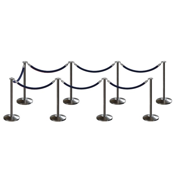 Montour Line Stanchion Post and Rope Kit Sat.Steel, 8 Flat Top 7 Dark Blue Rope C-Kit-8-SS-FL-7-PVR-DB-PS